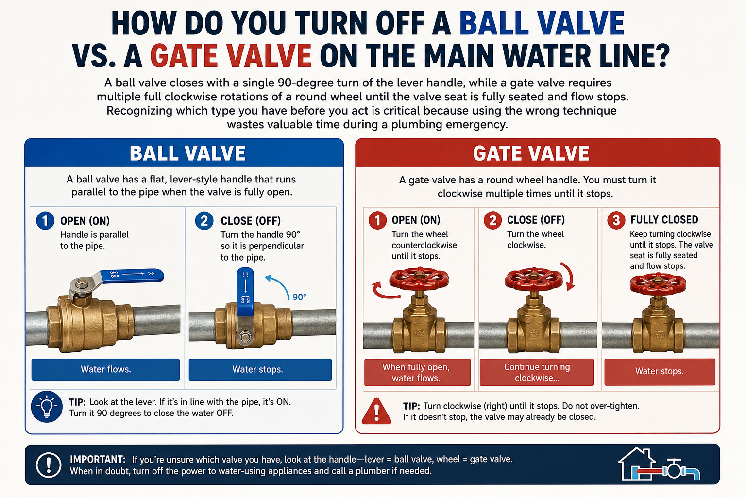 How Do You Turn Off a Ball Valve vs. a Gate Valve on the Main Water Line?