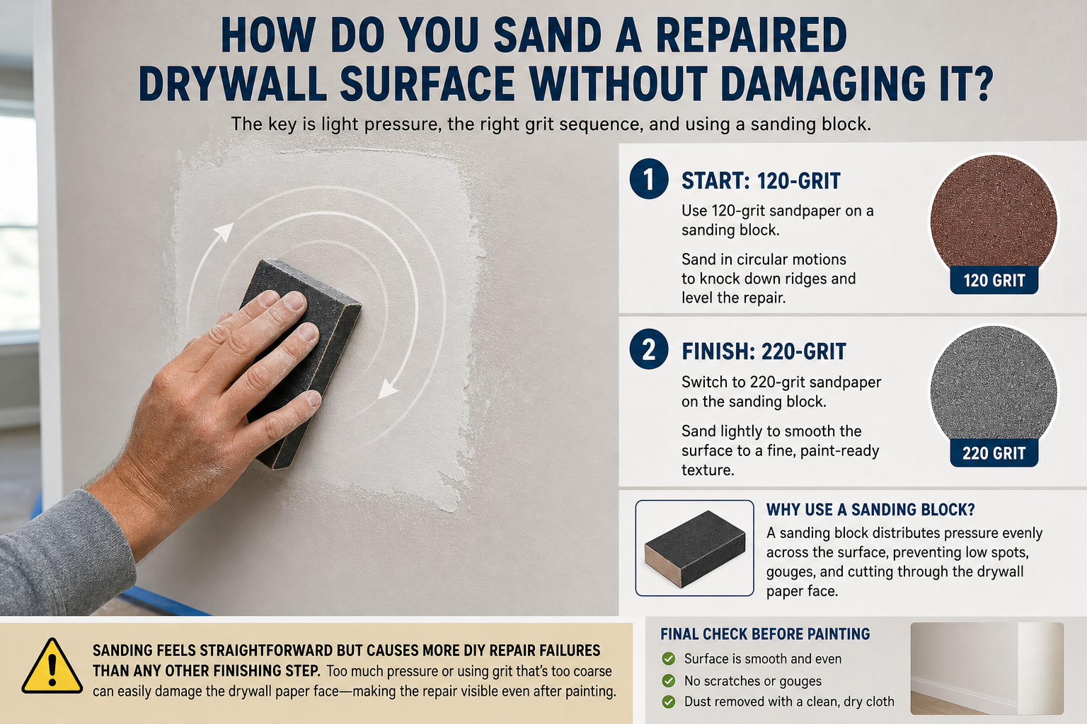 How Do You Sand a Repaired Drywall Surface Without Damaging It?