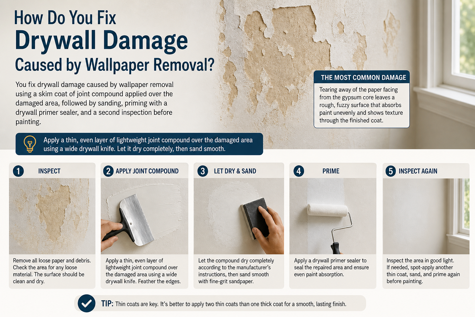 How Do You Fix Drywall Damage Caused by Wallpaper Removal?