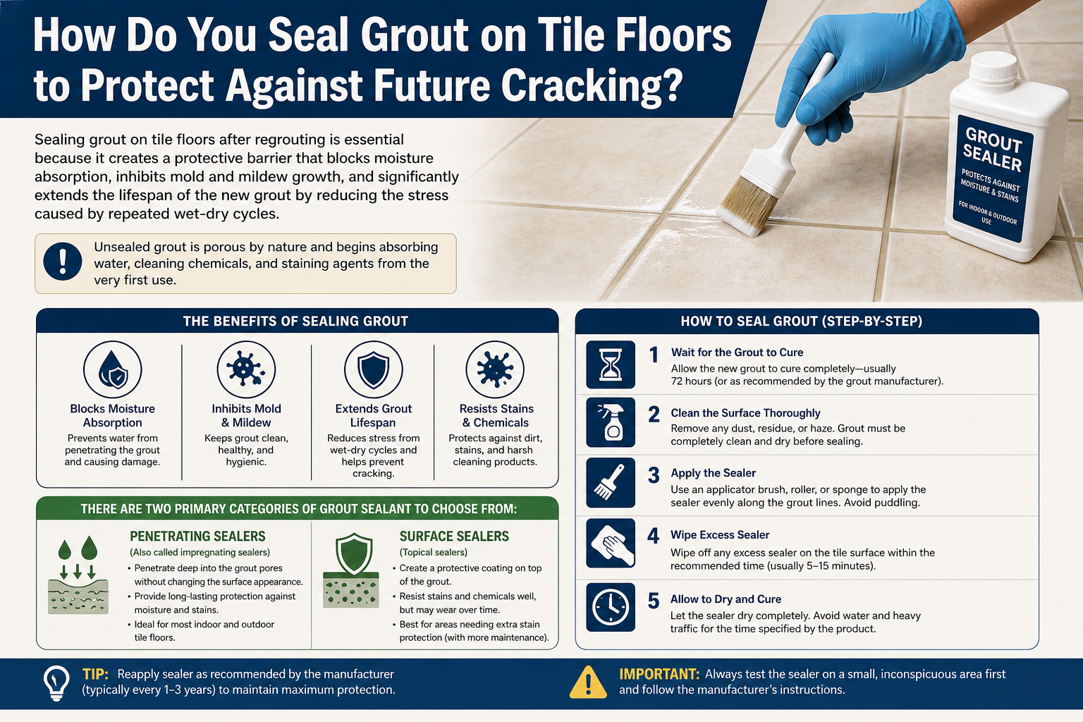 How Do You Seal Grout on Tile Floors to Protect Against Future Cracking?
