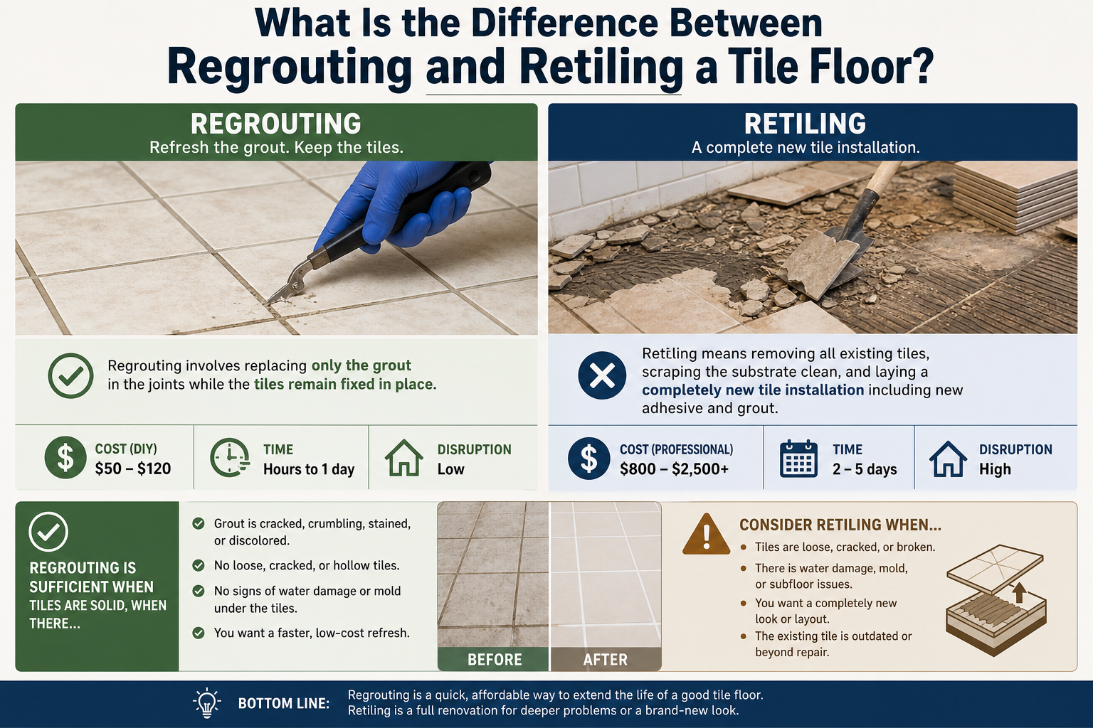 What Is the Difference Between Regrouting and Retiling a Tile Floor?