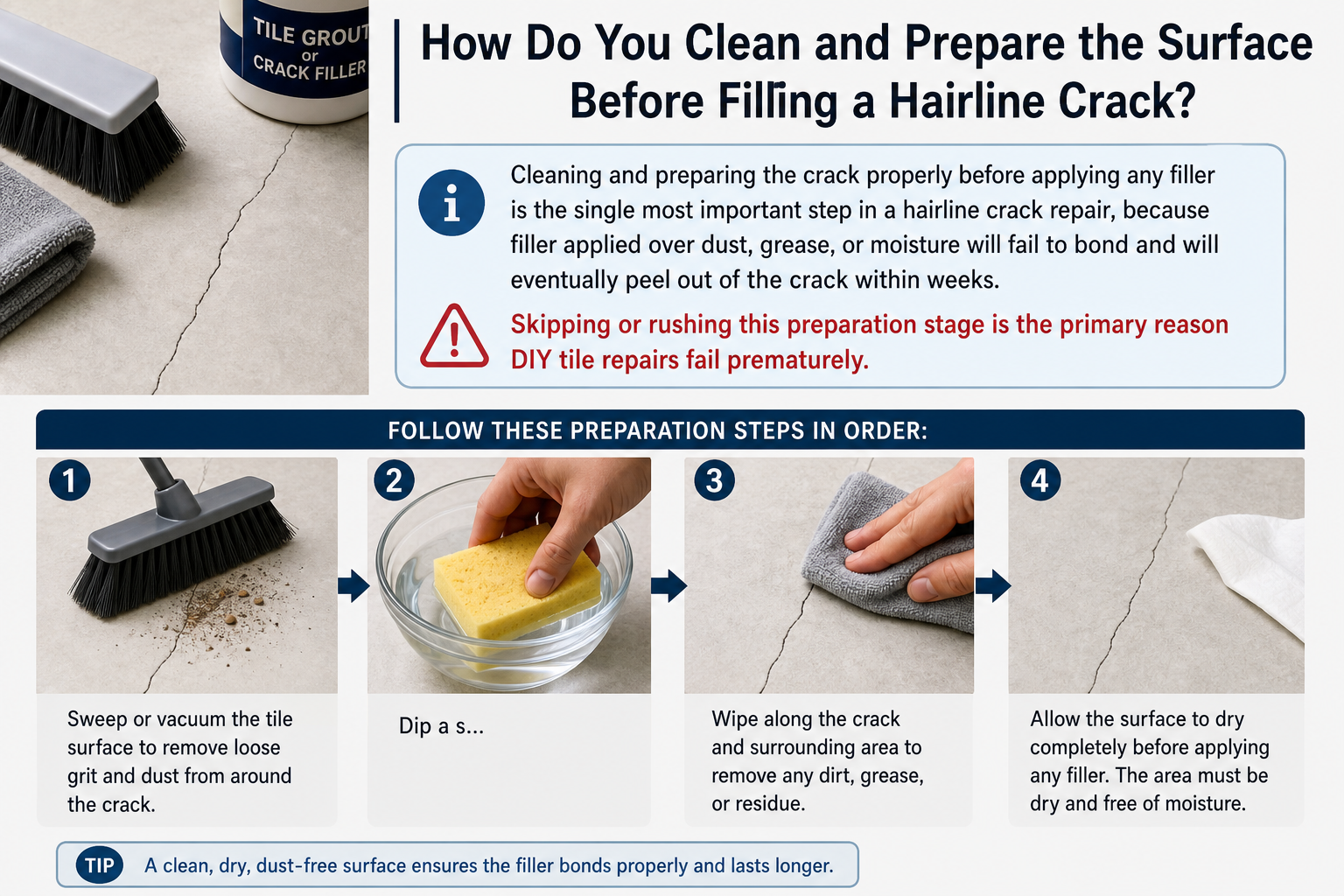 How Do You Clean and Prepare the Surface Before Filling a Hairline Crack?