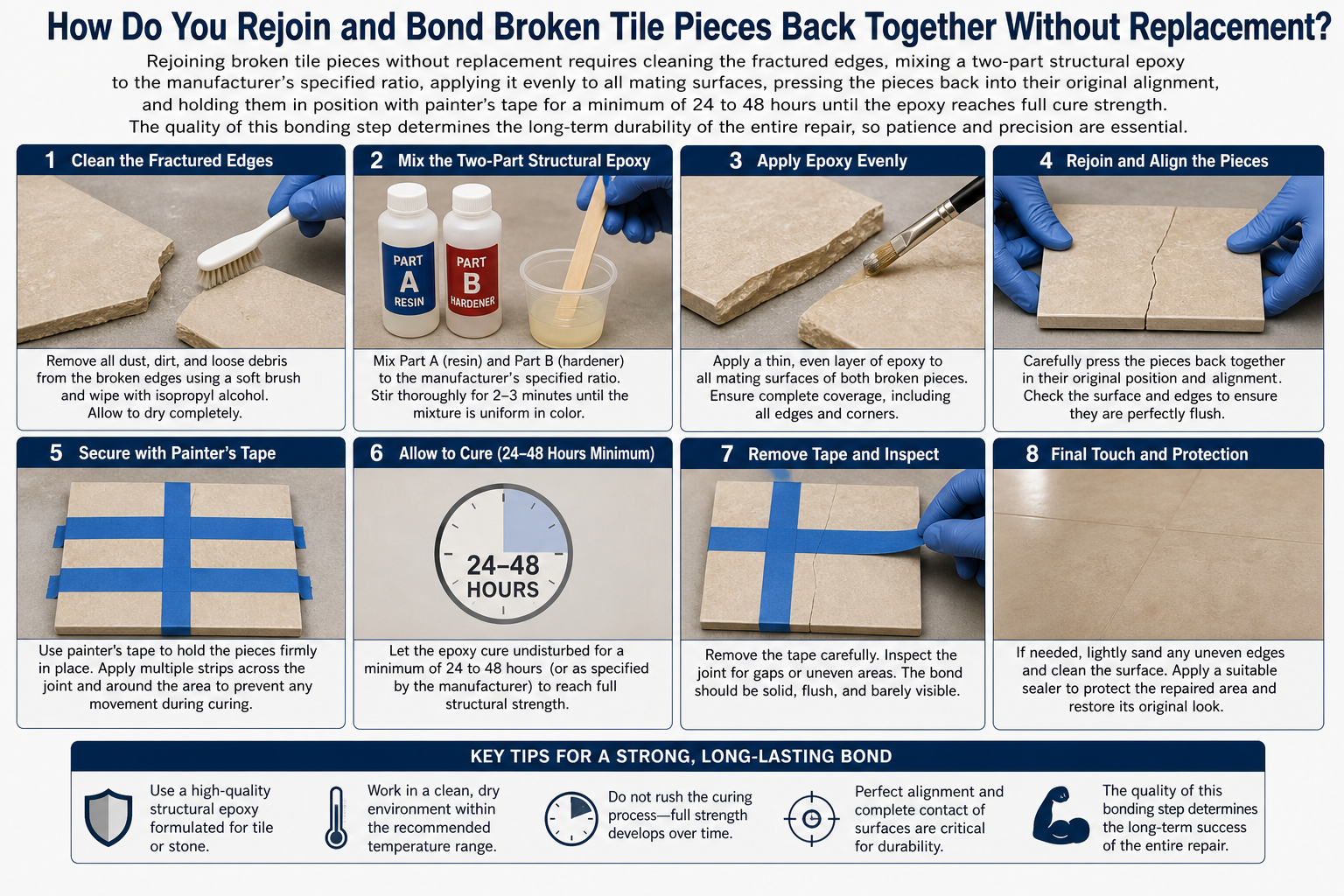 How Do You Rejoin and Bond Broken Tile Pieces Back Together Without Replacement?