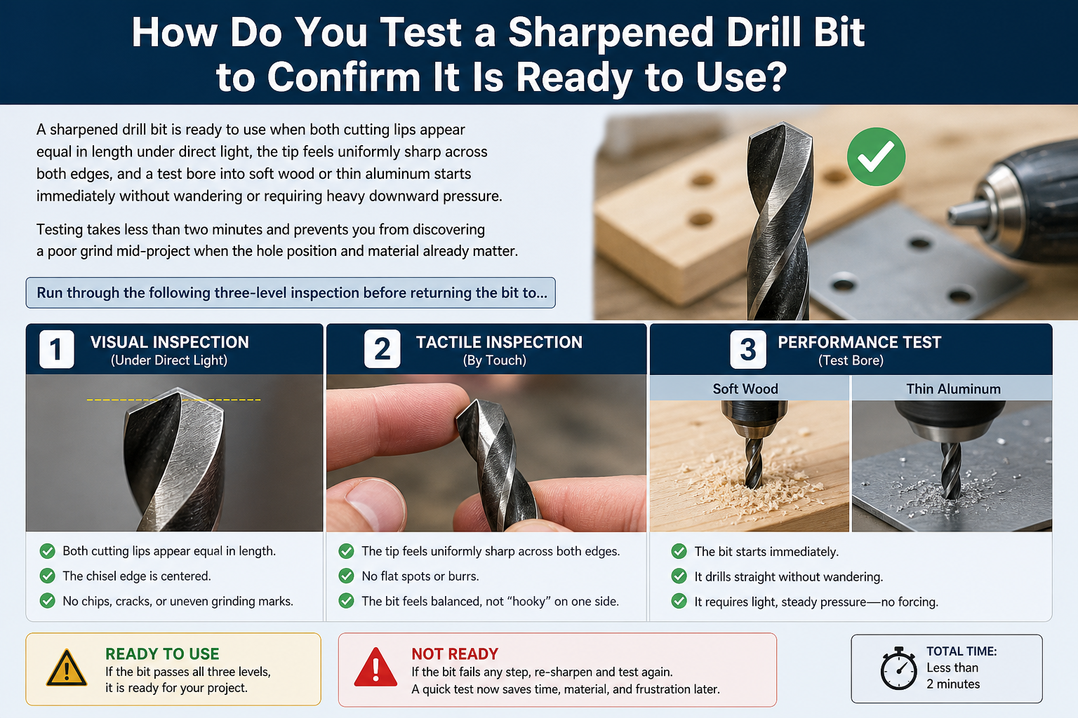 How Do You Test a Sharpened Drill Bit to Confirm It Is Ready to Use?