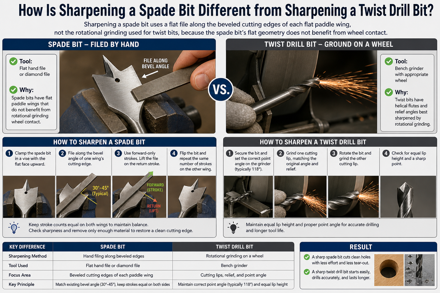 How Is Sharpening a Spade Bit Different from Sharpening a Twist Drill Bit?