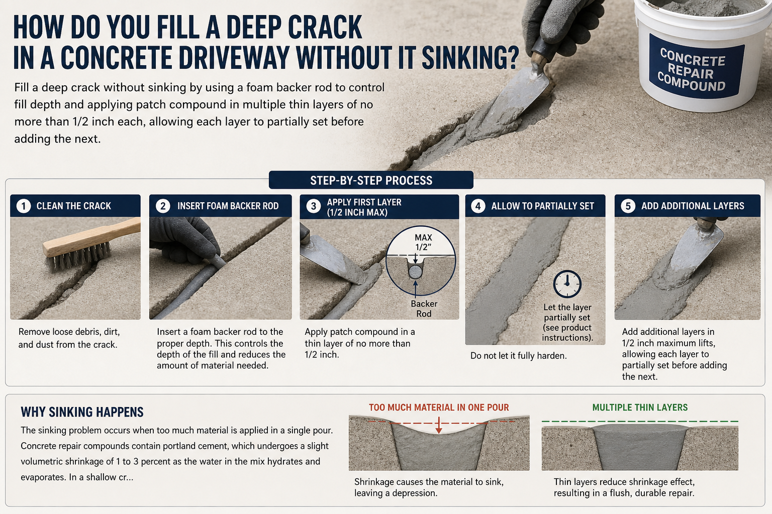 How Do You Fill a Deep Crack in a Concrete Driveway Without It Sinking?