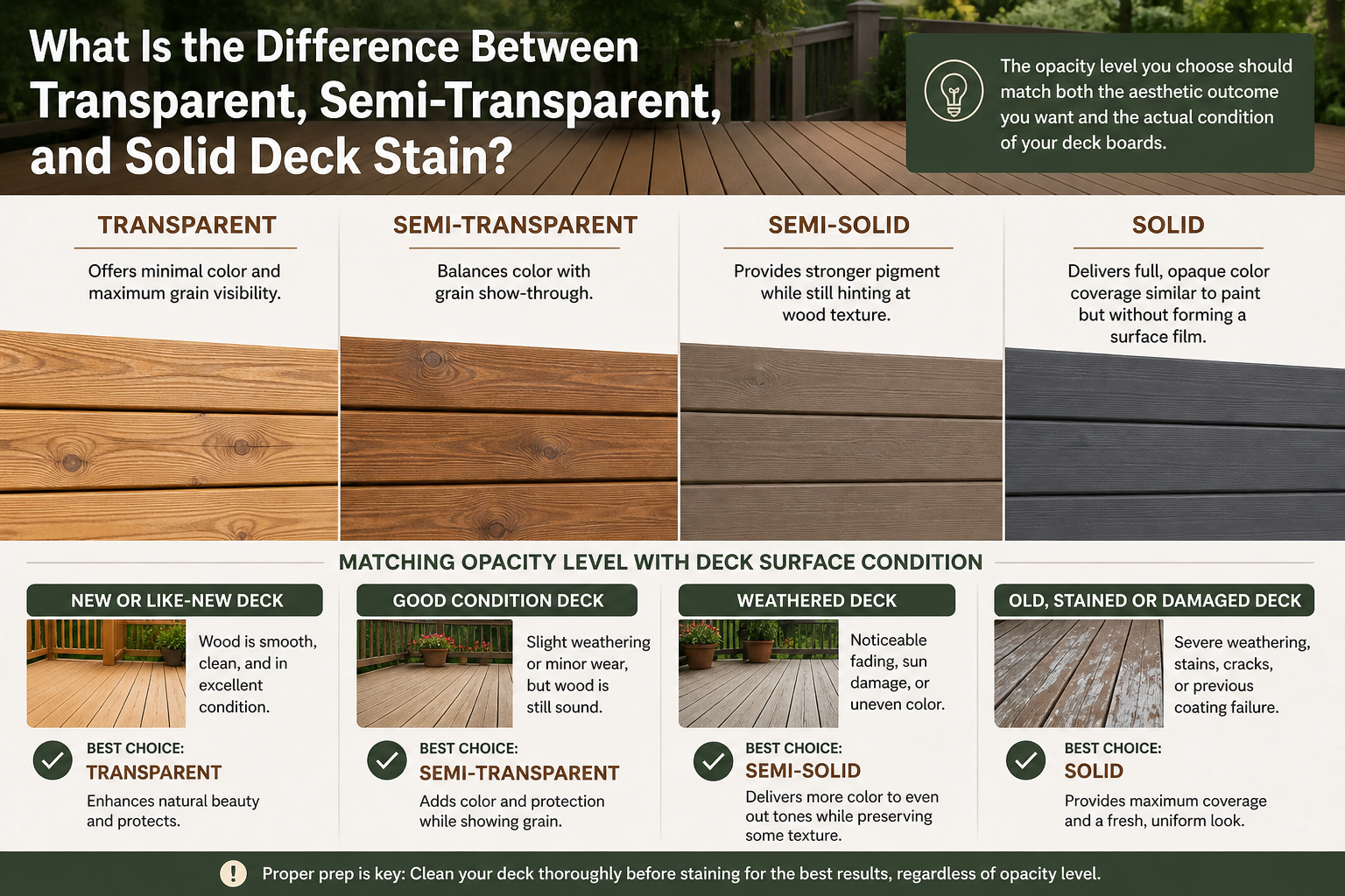 What Is the Difference Between Transparent, Semi-Transparent, and Solid Deck Stain?