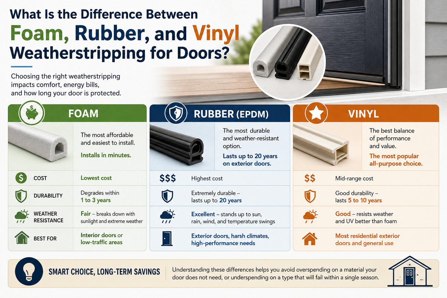 What Is the Difference Between Foam, Rubber, and Vinyl Weatherstripping for Doors?