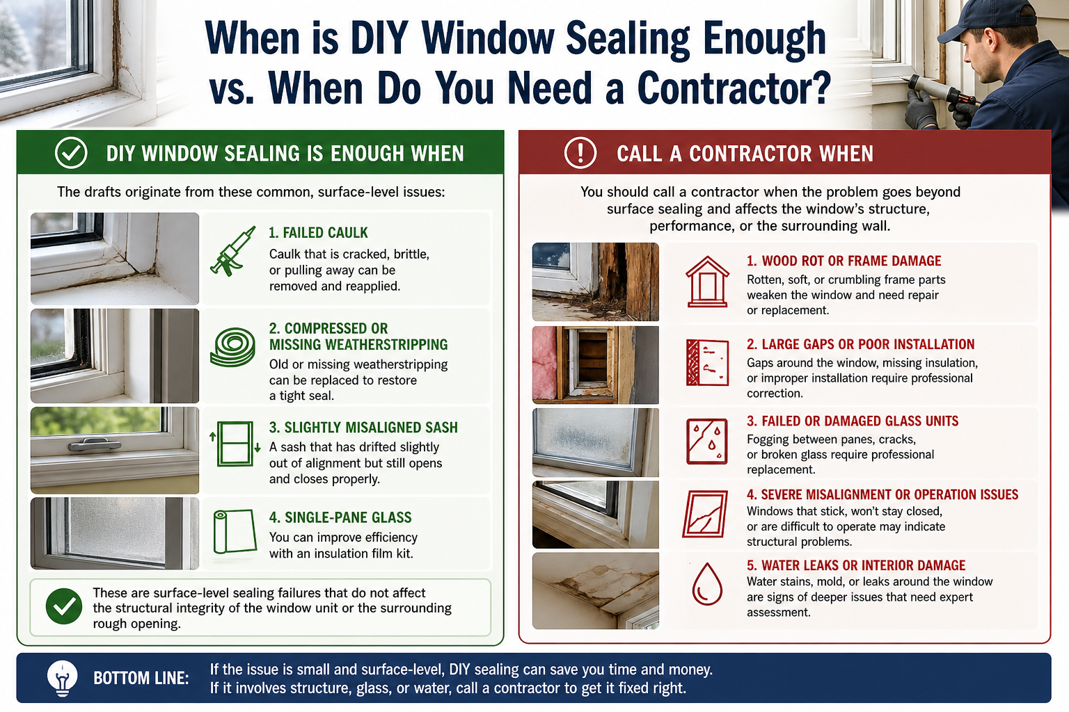 When is DIY window sealing enough versus when do you need a contractor?